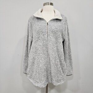Entro Fuzzy Gray Sherpa Quarter Zip Long Sleeve Grey Pullover Sweatshirt Medium